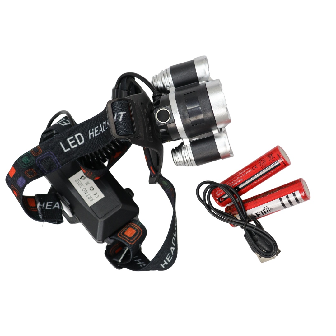 Фонарик налобный 2 АКБ+ зарядный кабель(4 режима)