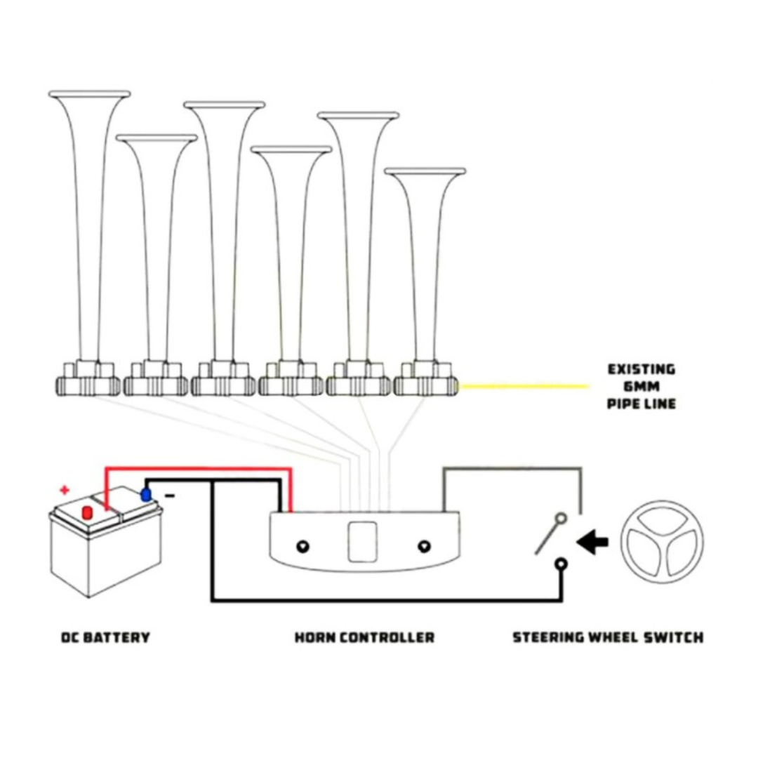Сигнал воздушный 6 рожка , 24V , \18 мелодий \ 130dB \ BASURI Сигнал воздушный 6 рожка , 24V , \18 мелодий \ 130dB \ BASURI
