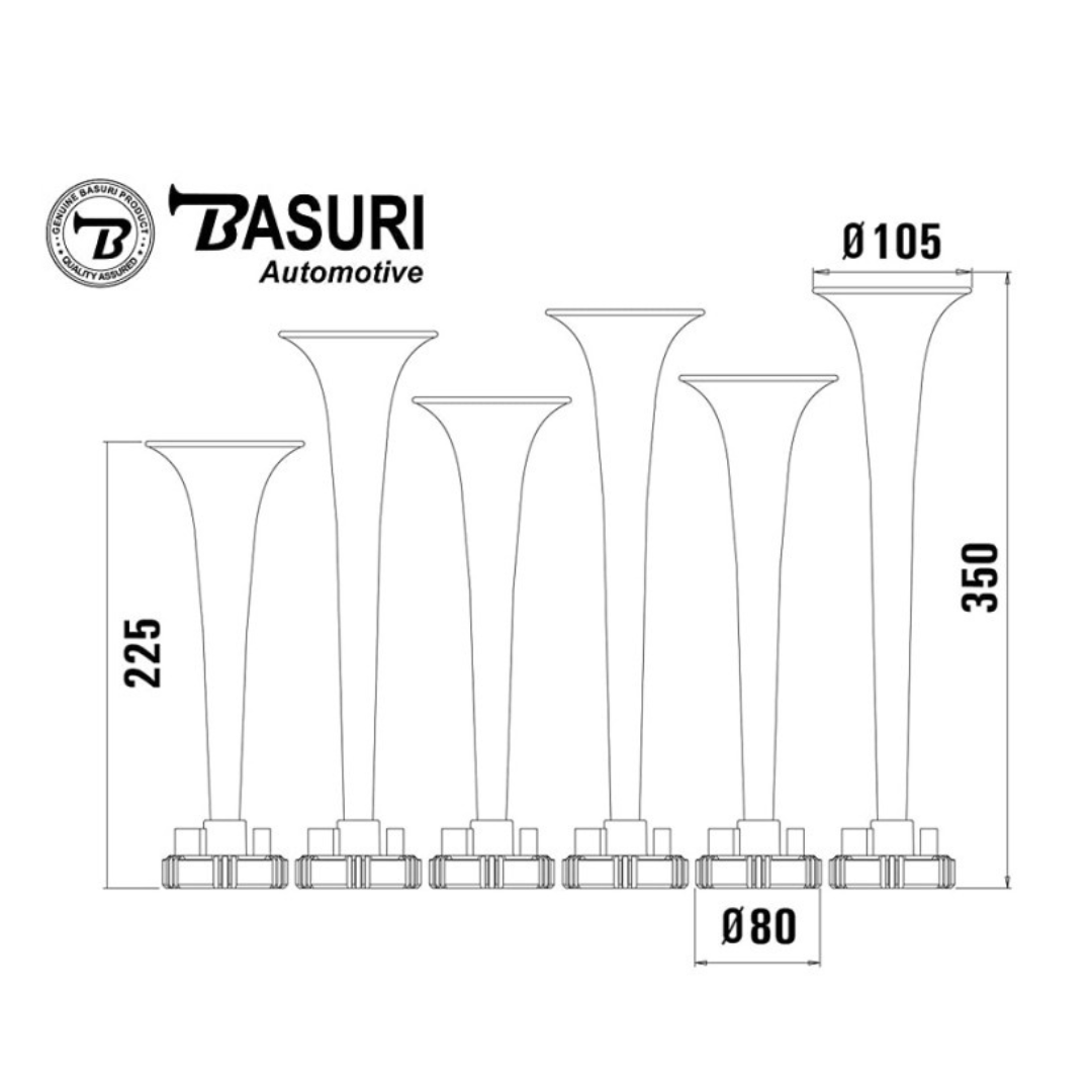 Сигнал воздушный 6 рожка , 24V , \18 мелодий \ 130dB \ BASURI Сигнал воздушный 6 рожка , 24V , \18 мелодий \ 130dB \ BASURI