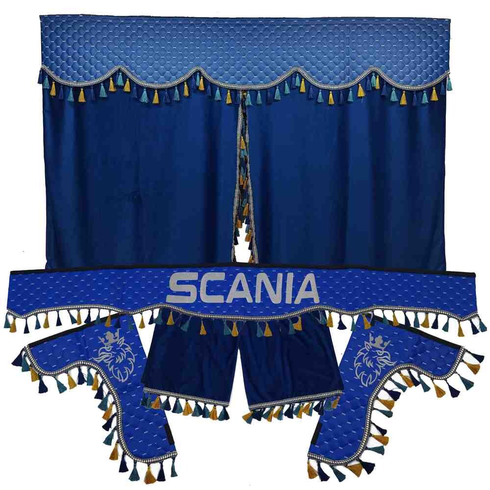 Шторка Екошкіра "Pergam" SCANIA лоб+косинки+спальник+нічні синя Шторка Екошкіра "Pergam" SCANIA лоб+косинки+спальник+нічні синя