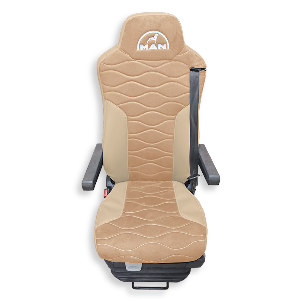 Чехол на сиденья Twin MAN TGX,TGA,TGL,TGM,TGS; (2007-2020) 2 ремня, водитель и пассажир (Низкий) бежевая алькантара - бежевая кожа