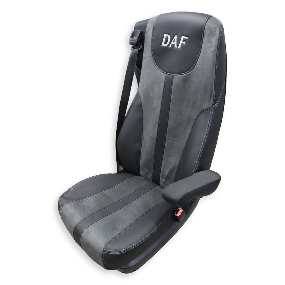 Чехол на сиденья Enterprise DAF XF105; 106; XG; CF85; LF (2013-2024);  (кожа черная - алькантара темно-серая)