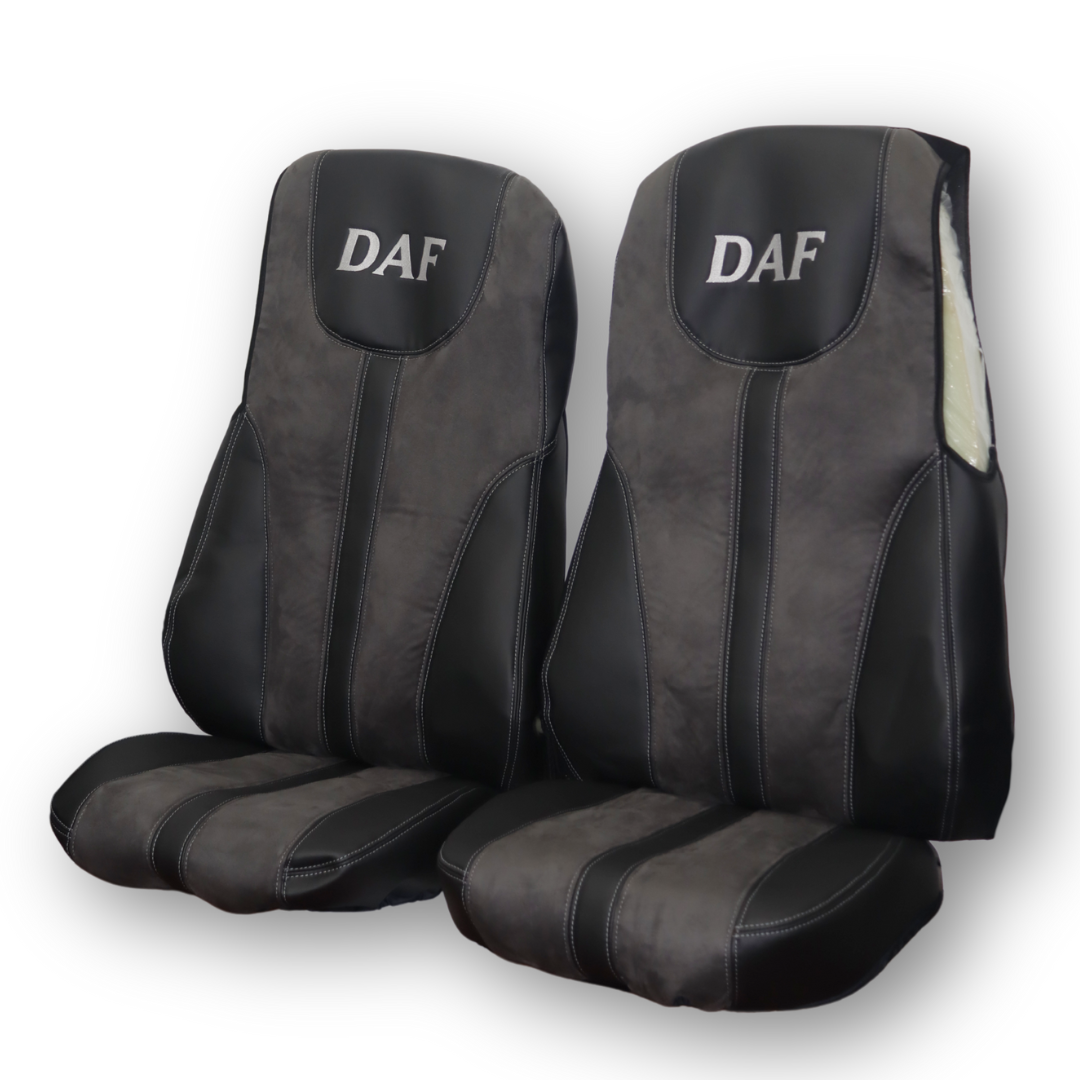 Чехол на сиденья Enterprise DAF XF105; 106; XG; CF85; LF (2013-2024);  (кожа черная - алькантара темно-серая)