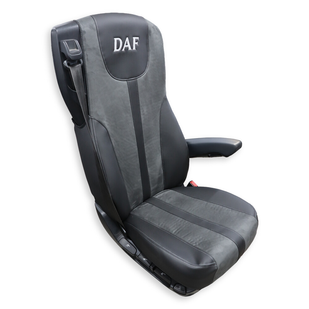 Чехол на сиденья Enterprise DAF XF105; 106; XG; CF85; LF (2013-2024);  (кожа черная - алькантара темно-серая)