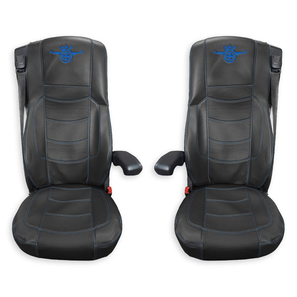 Чехол на сиденья Perfo-ECO DAF XF105 106 XG CF85 LF (2013-2024) черная кожа с синей ниткой