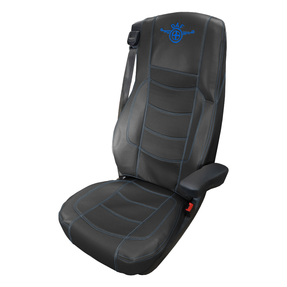 Чехол на сиденья Perfo-ECO DAF XF105 106 XG CF85 LF (2013-2024) черная кожа с синей ниткой