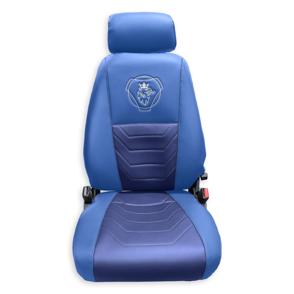 Чехол на сиденья Perfo-ECO SCANIA R,G,P (2004-2017) водит. пилот - пасс. складное, кожа синий
