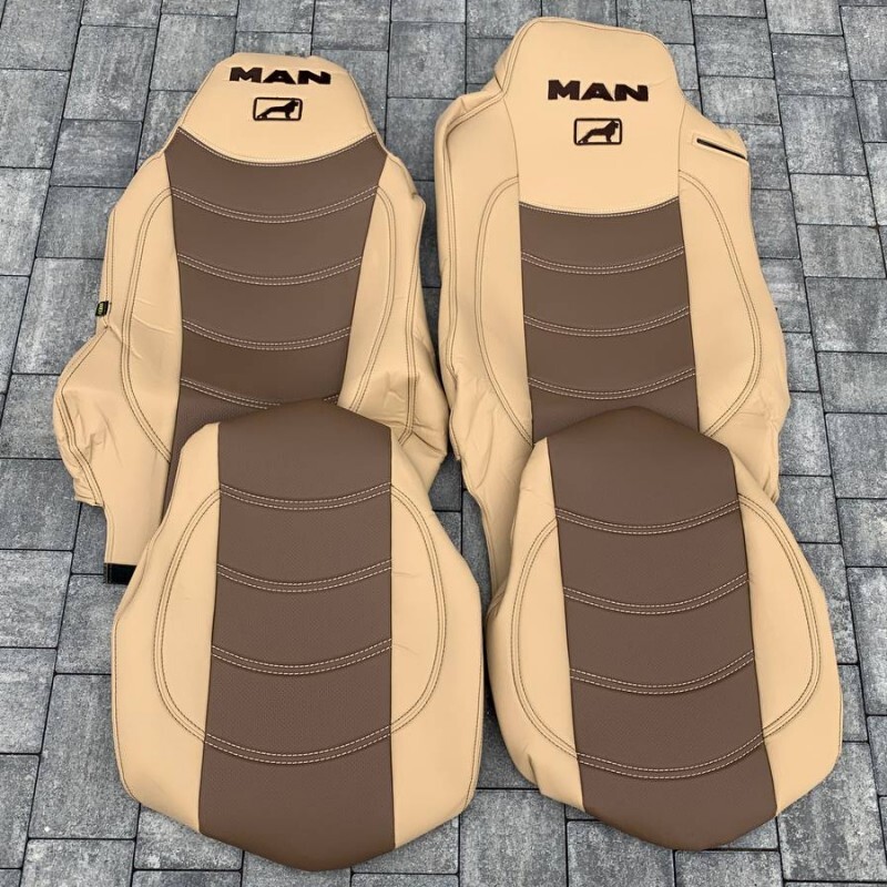 Чехол на сиденья MAN TGX,TGA,TGL,TGM,TGS; (2007-2020) 1 ремень, водитель (Низкий) пассажир (Высокий) перфор.кожа бежевый Чехол на сиденья MAN TGX,TGA,TGL,TGM,TGS; (2007-2020) 1 ремень, водитель (Низкий) пассажир (Высокий) перфор.кожа бежевый