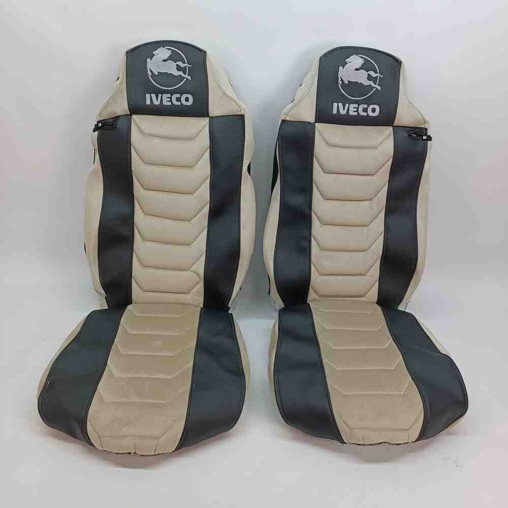 Чехол на сиденья Chess IVECO STRALIS  с2003,  E-CARGO,TRAKKER с 2008,  черн.кожа - беж велюр