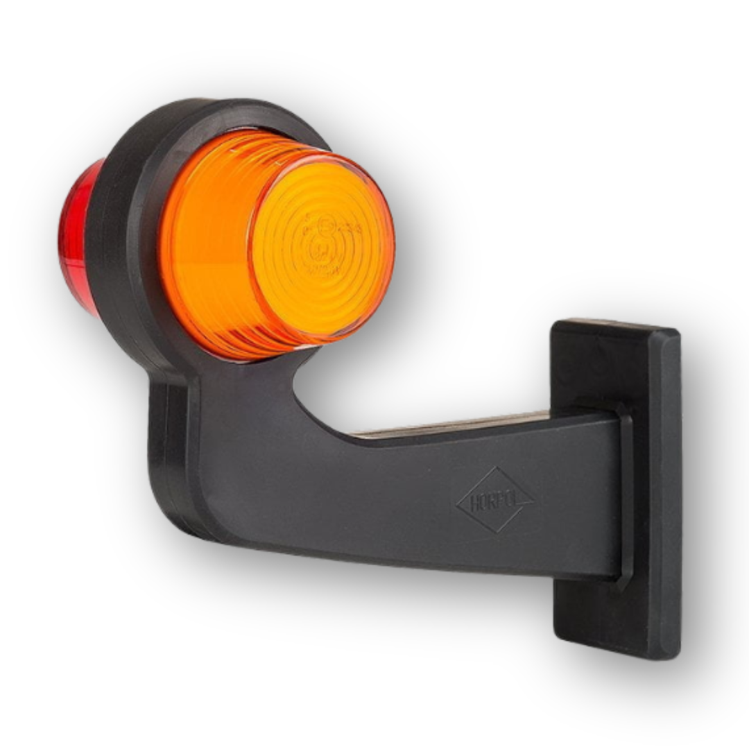 Фонарь габаритный рог NEON кривой желто-красный 192,5мм 12/24V \правый\ HORPOL
