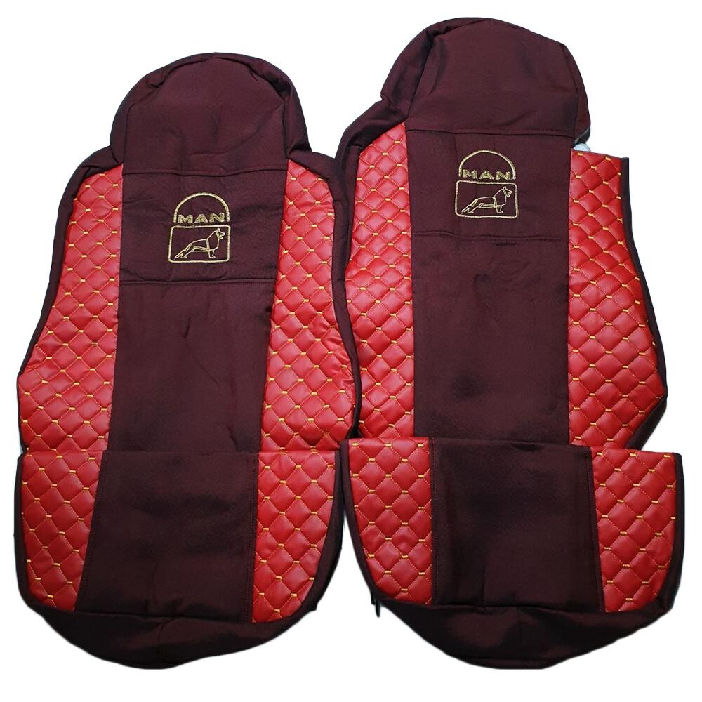 Чехол на сиденья Экокожа MAN TGX,TGA,TGL,TGM,TGS; (2005-2020) 1 ремень водитель ST красный мелкая стёжка Чехол на сиденья Экокожа MAN TGX,TGA,TGL,TGM,TGS; (2005-2020) 1 ремень водитель ST красный мелкая стёжка