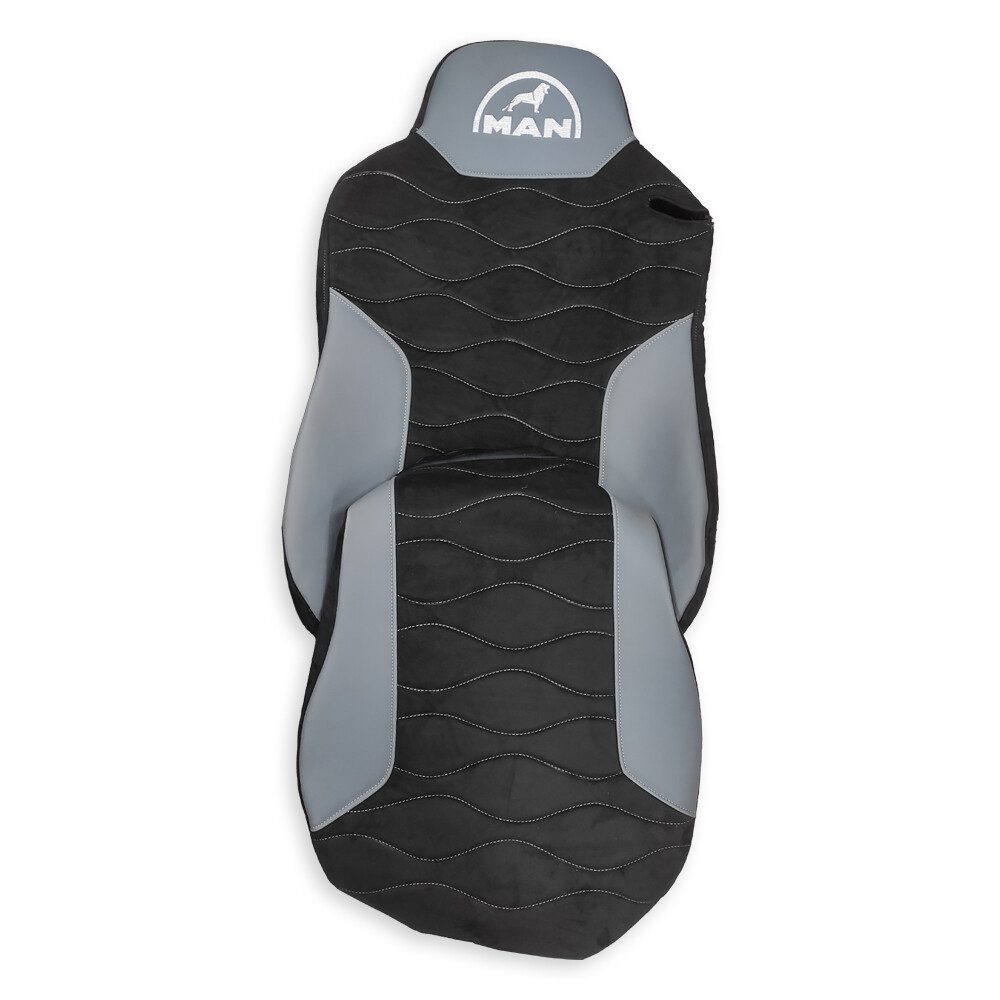 Чехол на сиденья Twin MAN TGX,TGA,TGL,TGM,TGS; (2005-2020) 2 ременя, водитель (Низкий) пассажир (Косое плечё) т.серая алькантара - т. серая кожа Чехол на сиденья Twin MAN TGX,TGA,TGL,TGM,TGS; (2005-2020) 2 ременя, водитель (Низкий) пассажир (Косое плечё) т.серая алькантара - т. серая кожа