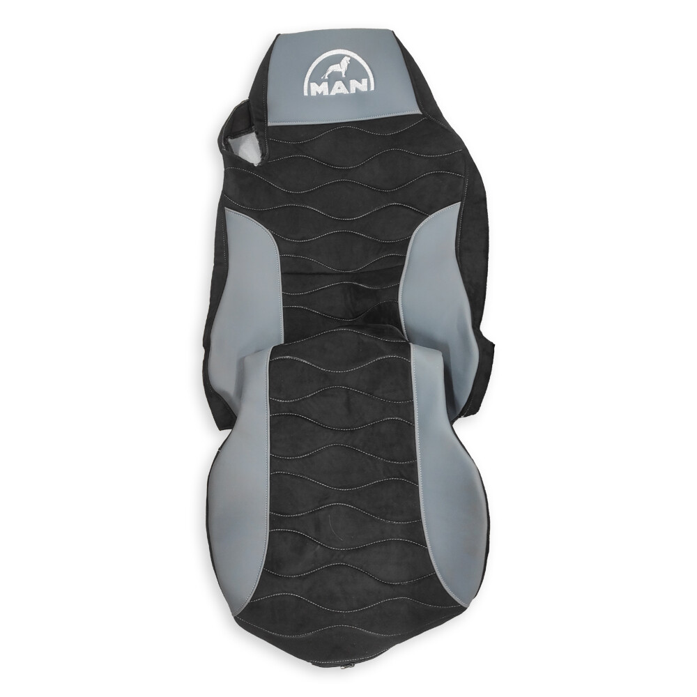 Чехол на сиденья Twin MAN TGX,TGA,TGL,TGM,TGS; (2005-2020) 2 ременя, водитель (Низкий) пассажир (Косое плечё) т.серая алькантара - т. серая кожа Чехол на сиденья Twin MAN TGX,TGA,TGL,TGM,TGS; (2005-2020) 2 ременя, водитель (Низкий) пассажир (Косое плечё) т.серая алькантара - т. серая кожа