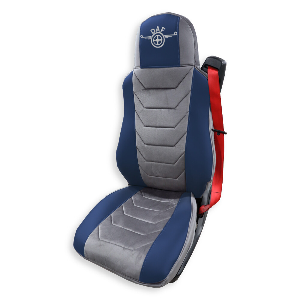 Чохол на сидіння Chess DAF XF95 105 CF85 75 65 LF (2002-2012) синя шкіра-сірий велюр