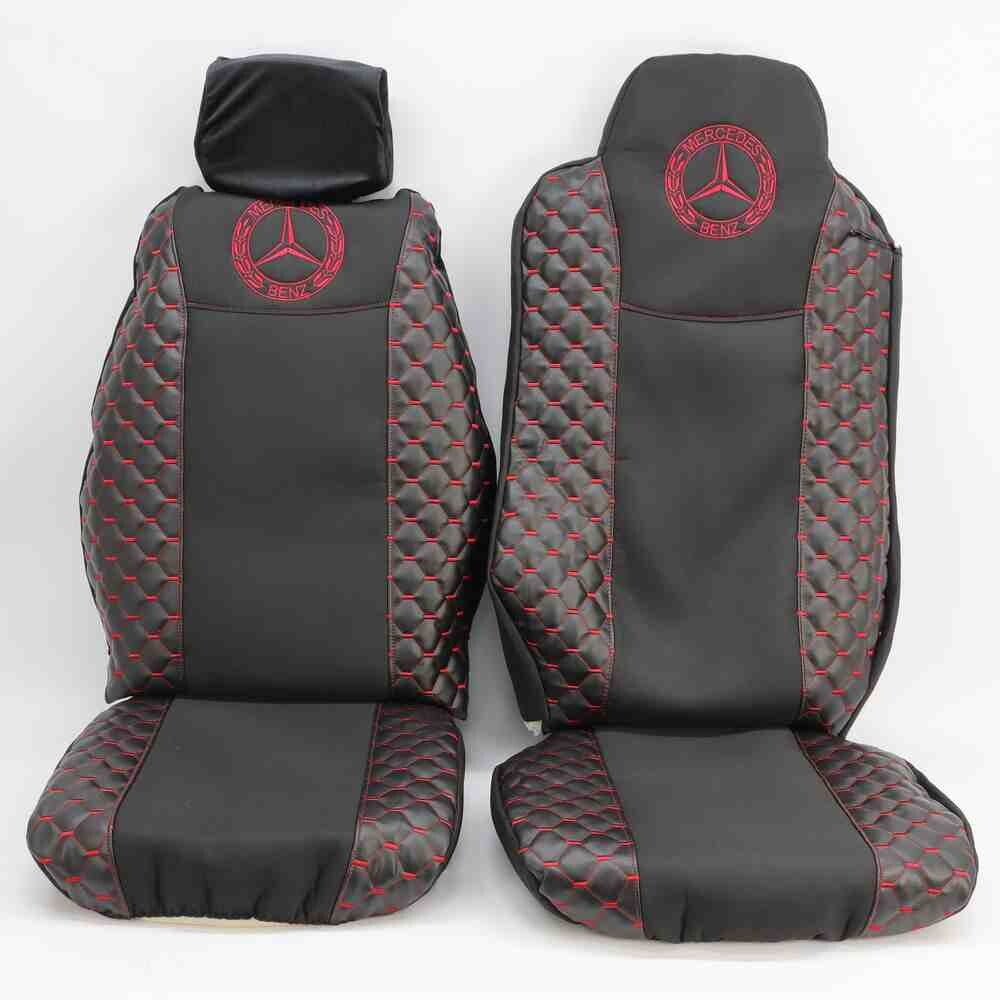 Чохол на сидіння Екошкіра, MERCEDES Atego вод.пілот з ременем - пас.с підгол. чорний з 2012р.