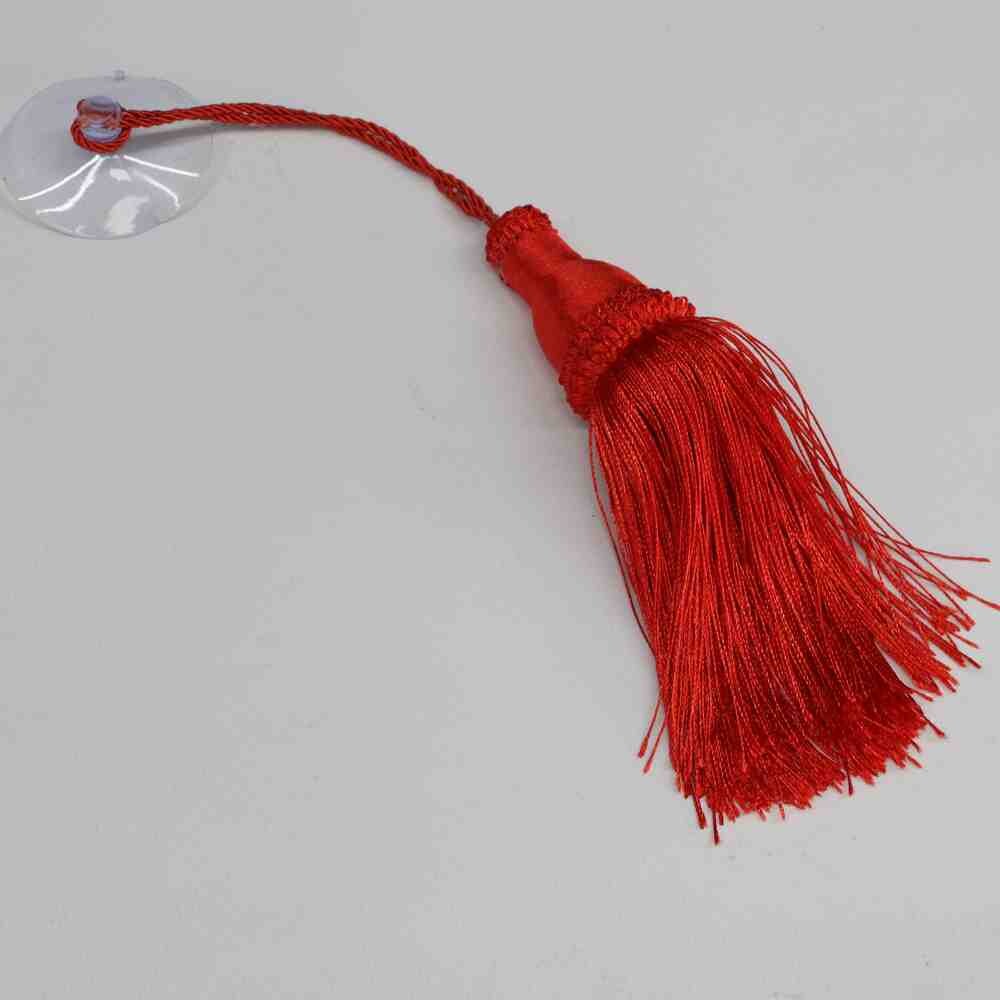 Кисточка из пряжи на верёвке красная с  присоской