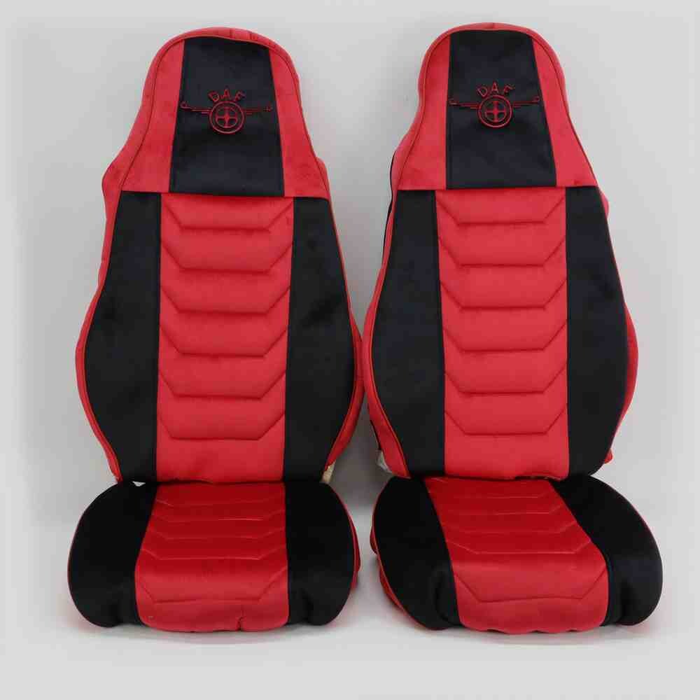 Чехол на сиденья Chess DAF XF95 105 CF85 75 65 LF (2002-2012)  велюр черный велюр красный