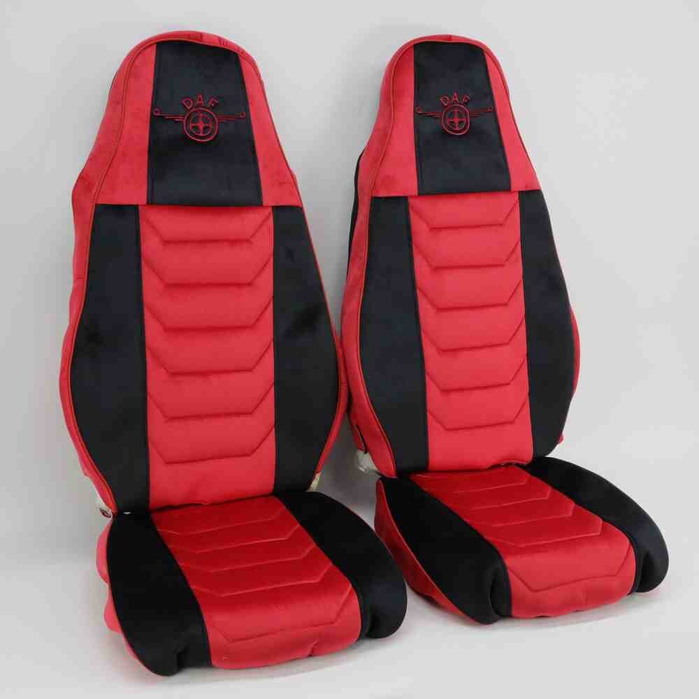Чехол на сиденья Chess DAF XF95 105 CF85 75 65 LF (2002-2012)  велюр черный велюр красный