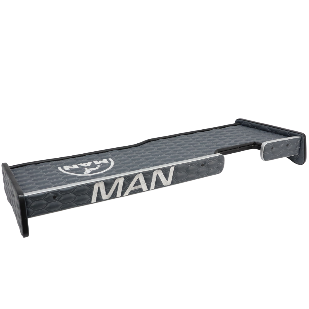 Полиця кабіни довга MAN TGX сіра з вишивкою\з вирізом під датчик смуг\Euro6\ST- Екошкіра стежка\