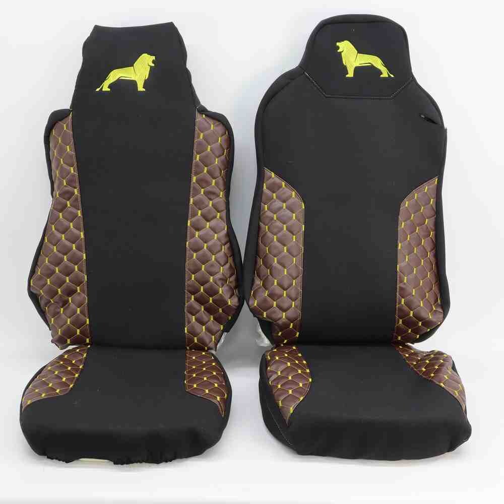 Чехол на сиденья Экокожа MAN TGX,TGA,TGL,TGM,TGS; (2007-2020) 1 ремень, водитель (Низкий) пассажир (Высокий) коричн.