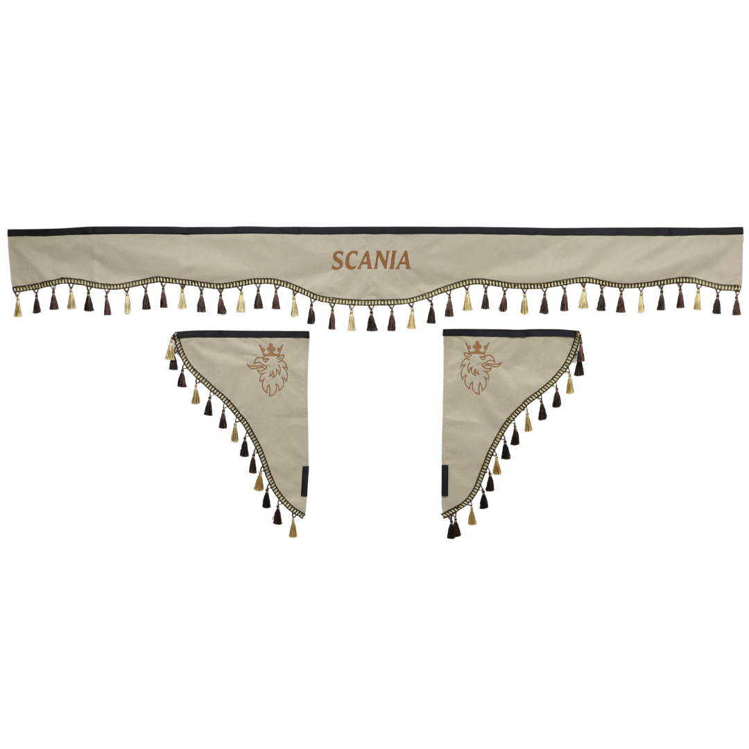 Шторка Рогожка "Double-Sided" SCANIA лоб + косинки бежева 2-х стороння Шторка Рогожка "Double-Sided" SCANIA лоб + косинки бежева 2-х стороння