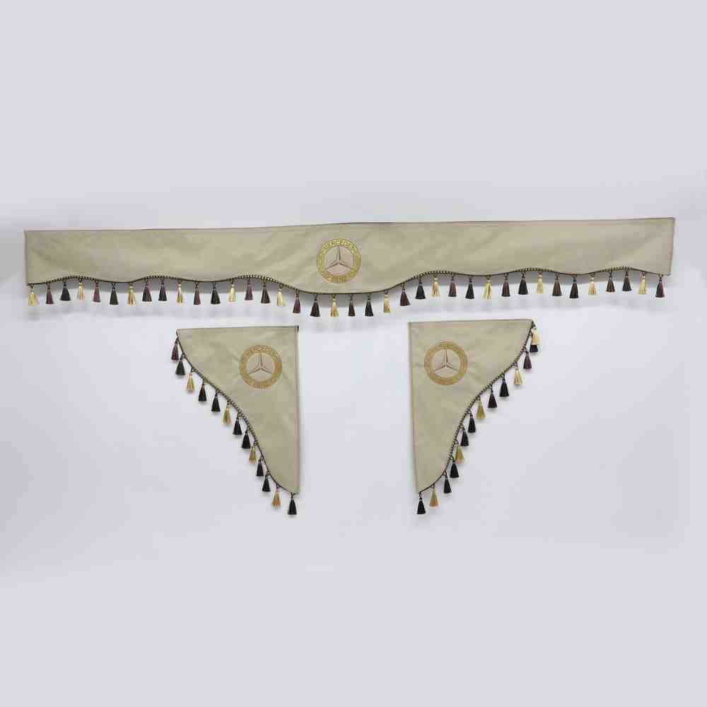 Шторка Рогожка "Double-Sided" MERCEDES лоб + косынки бежевая 2-х сторонняя