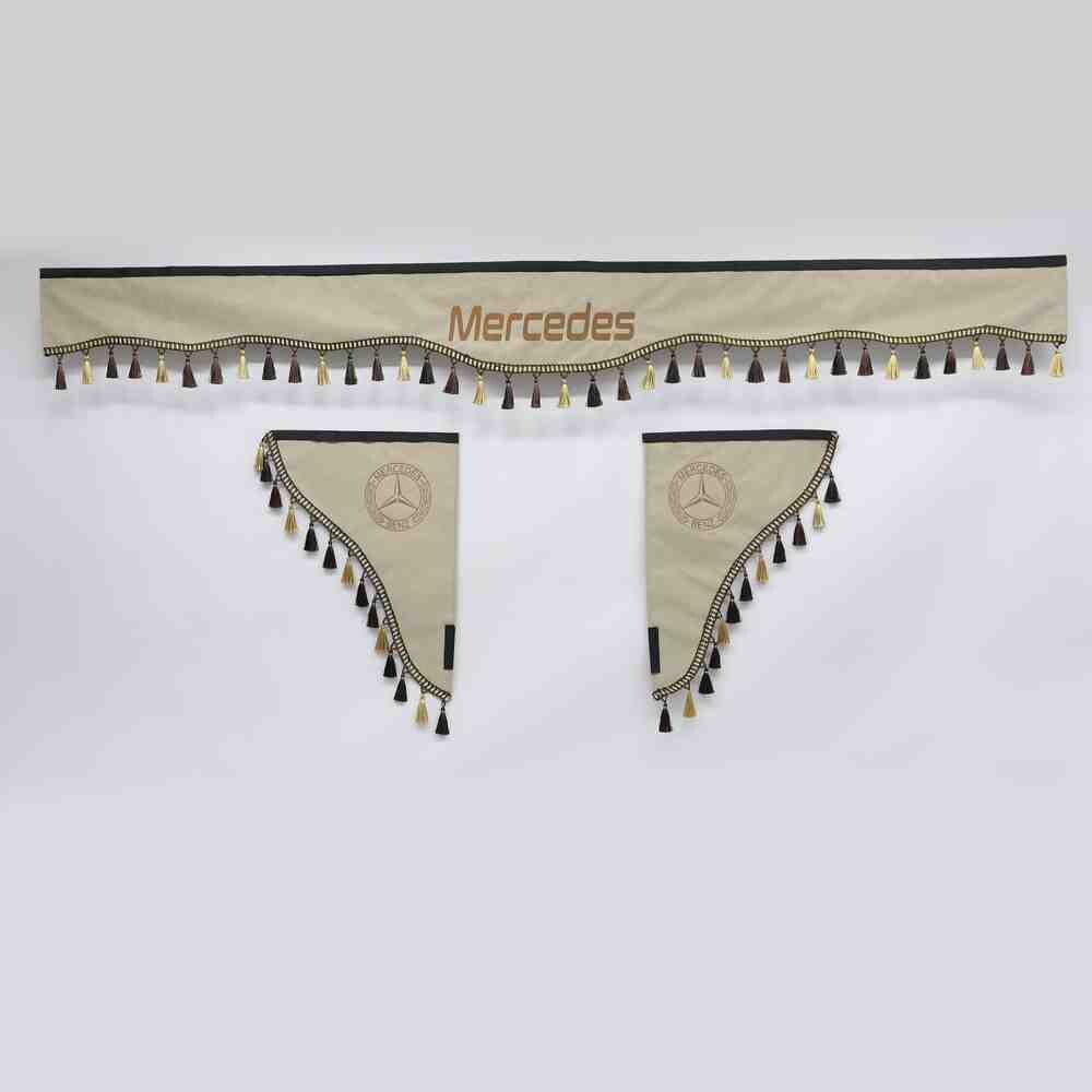 Шторка Рогожка "Double-Sided" MERCEDES лоб + косынки бежевая 2-х сторонняя