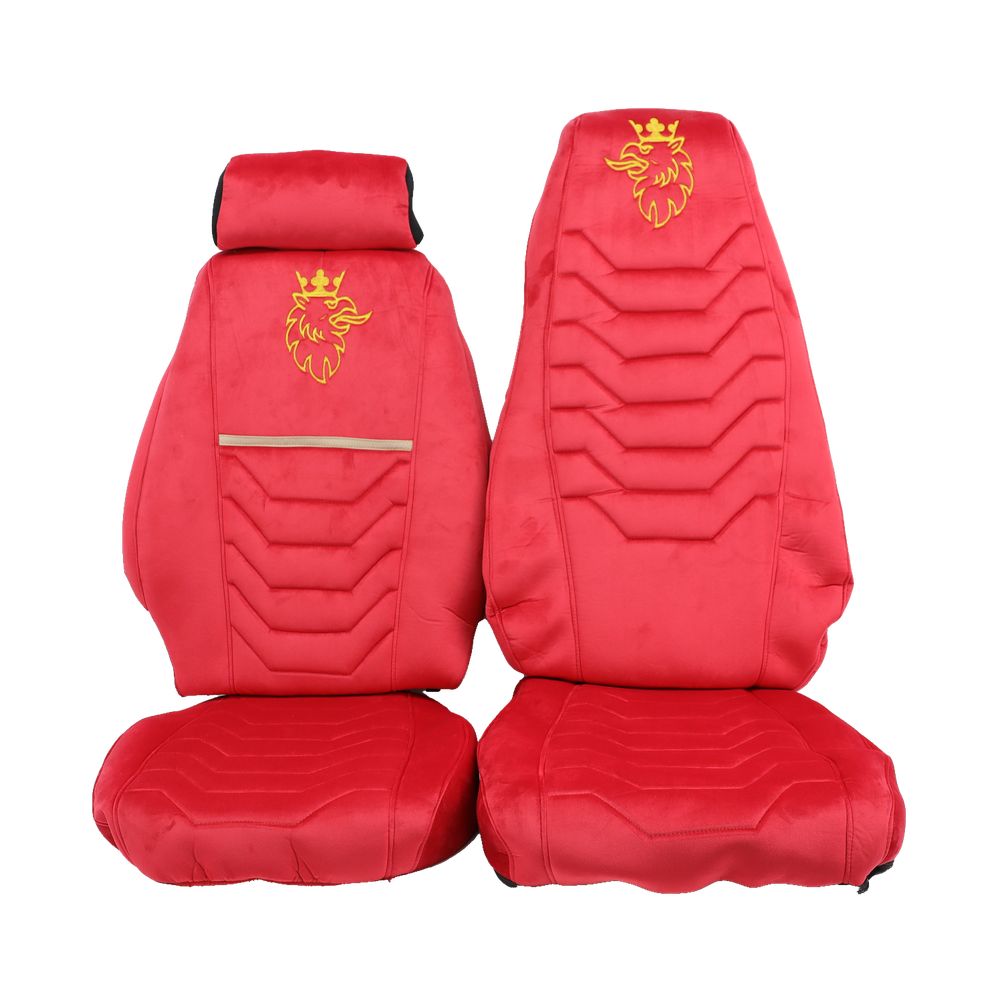 Чохол на сидіння SCANIA R,G,P (2004-2017) водій пілот - пас. складне, червоний велюр Чохол на сидіння SCANIA R,G,P (2004-2017) водій пілот - пас. складне, червоний велюр