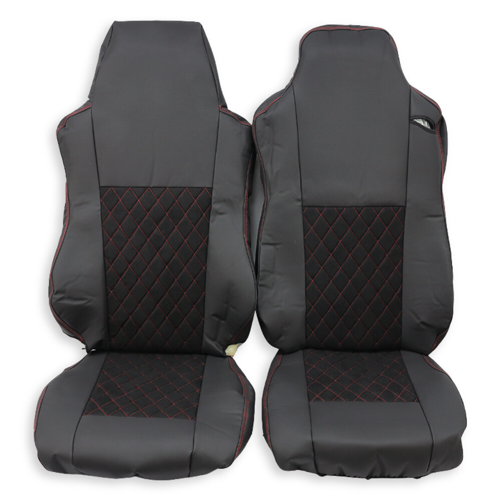 Чехол на сиденья KAR Кожа+стежка MAN TGX,TGA,TGL,TGM,TGS; (2007-2020); 1 ремень; водитель (Низкий); пассажир (Высокий); (с подлокотниками); черный Чехол на сиденья KAR Кожа+стежка MAN TGX,TGA,TGL,TGM,TGS; (2007-2020); 1 ремень; водитель (Низкий); пассажир (Высокий); (с подлокотниками); черный