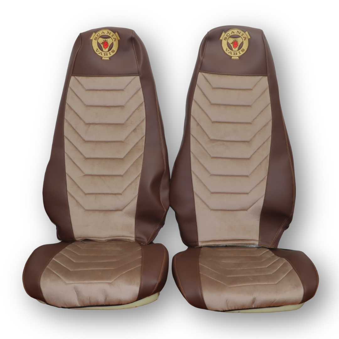 Чохол на сидіння SCANIA R,G,P (2004-2017) водить. пілот - пас. пілот, велюр кави - шкіра корич. Чохол на сидіння SCANIA R,G,P (2004-2017) водить. пілот - пас. пілот, велюр кави - шкіра корич.
