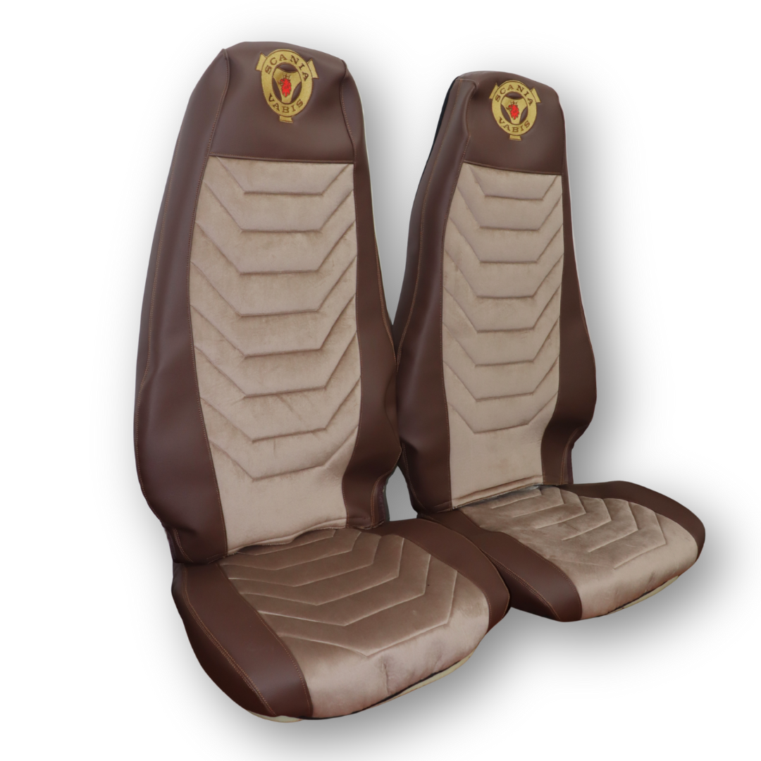 Чохол на сидіння SCANIA R,G,P (2004-2017) водить. пілот - пас. пілот, велюр кави - шкіра корич. Чохол на сидіння SCANIA R,G,P (2004-2017) водить. пілот - пас. пілот, велюр кави - шкіра корич.