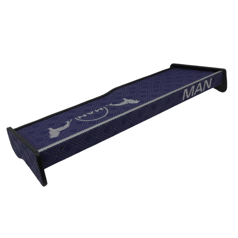 Полиця кабіни довга MAN TGX; синя перфорована  з вишивкою; ST - Екошкіра стежка; вся в шкірі