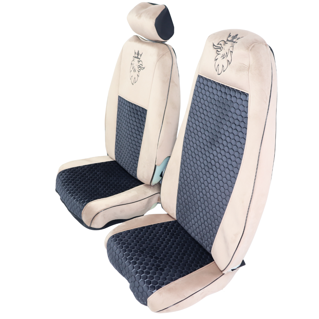 Чехол на сиденья SCANIA R,G,P (2004-2017) водит. пилот - пасс. складное, Черная сота - велюр капучино Чехол на сиденья SCANIA R,G,P (2004-2017) водит. пилот - пасс. складное, Черная сота - велюр капучино