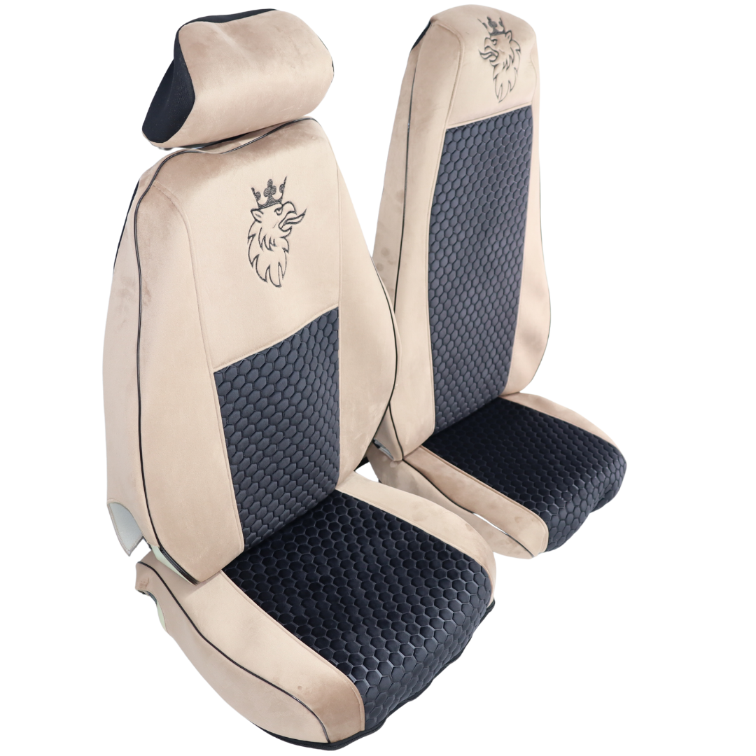 Чехол на сиденья SCANIA R,G,P (2004-2017) водит. пилот - пасс. складное, Черная сота - велюр капучино Чехол на сиденья SCANIA R,G,P (2004-2017) водит. пилот - пасс. складное, Черная сота - велюр капучино