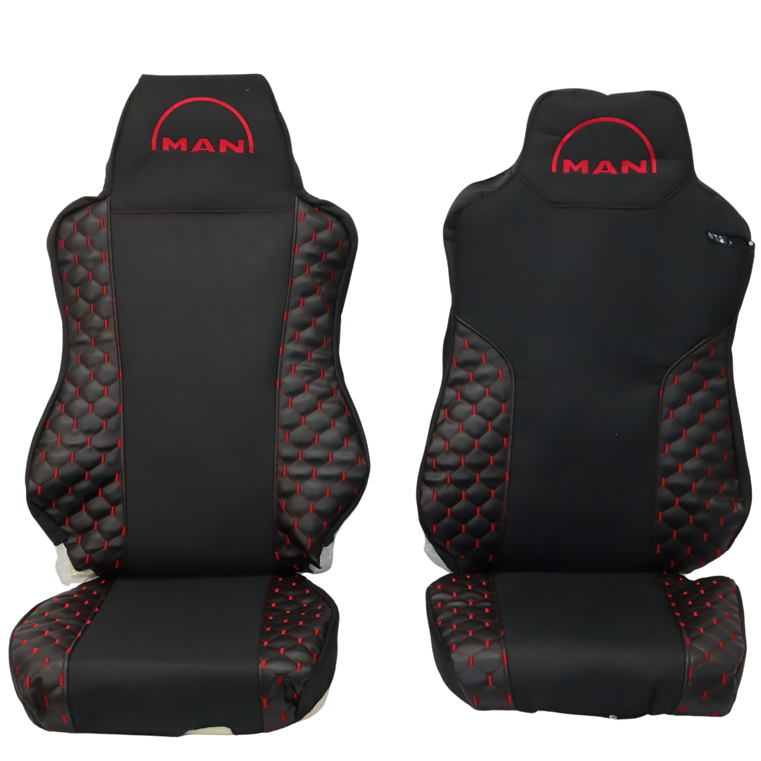 Чехол на сиденья Экокожа MAN TGX,TGA,TGL,TGM,TGS; (2007-2020) 1 ремень, водитель (Низкий) пассажир (Высокий) ST черный Чехол на сиденья Экокожа MAN TGX,TGA,TGL,TGM,TGS; (2007-2020) 1 ремень, водитель (Низкий) пассажир (Высокий) ST черный