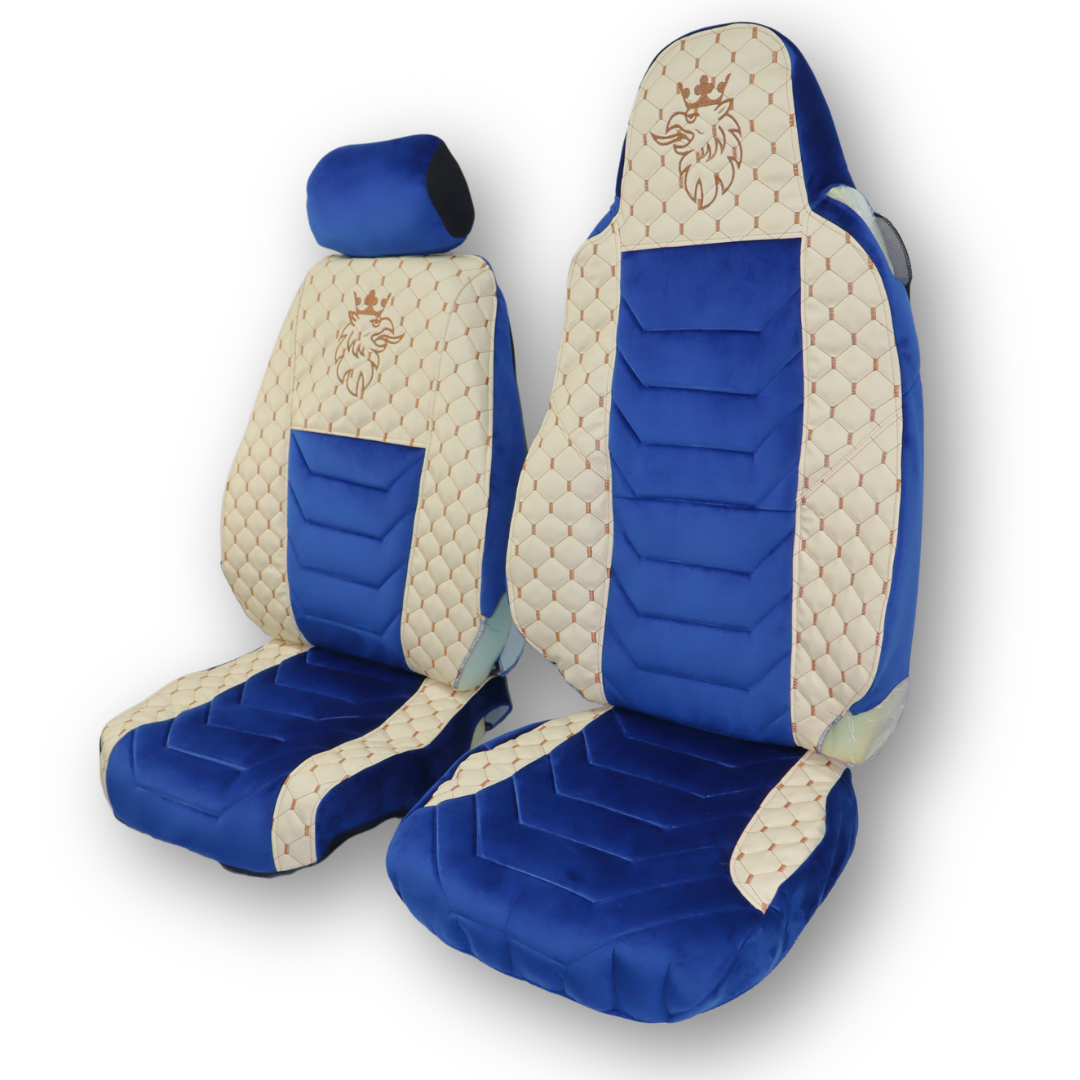 Чехол на сиденья SCANIA R,G,P,S (2014-...) водит. монолит - пасс. складное, бежевая кожа-синий велюр