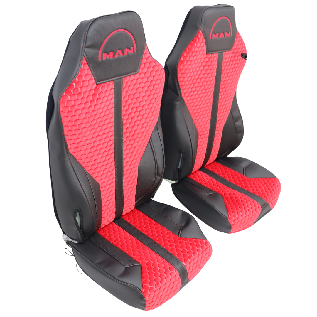 Чехол на сиденья Enterprise MAN TGX,TGA,TGL,TGM,TGS; (2007-2020) 1 ремень, водитель (Низкий) пассажир (Высокий) красный Чехол на сиденья Enterprise MAN TGX,TGA,TGL,TGM,TGS; (2007-2020) 1 ремень, водитель (Низкий) пассажир (Высокий) красный