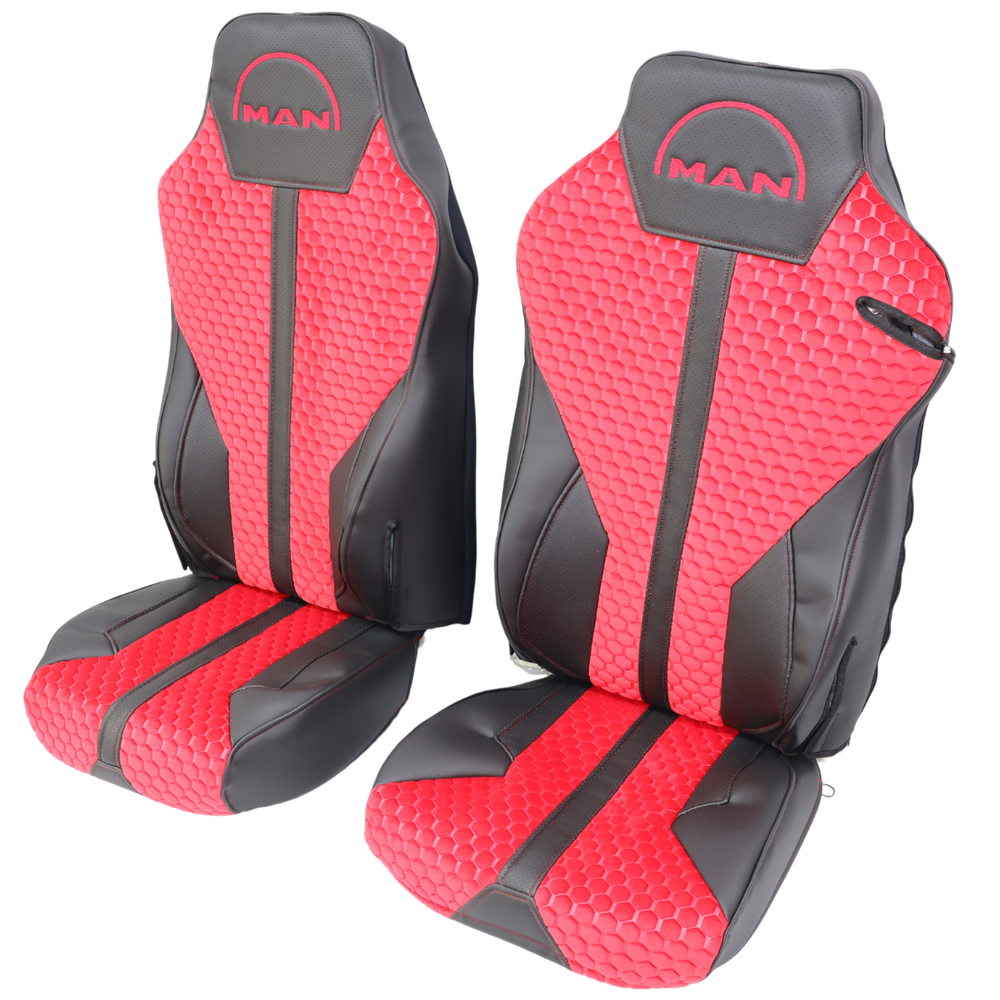 Чехол на сиденья Enterprise MAN TGX,TGA,TGL,TGM,TGS; (2007-2020) 1 ремень, водитель (Низкий) пассажир (Высокий) красный Чехол на сиденья Enterprise MAN TGX,TGA,TGL,TGM,TGS; (2007-2020) 1 ремень, водитель (Низкий) пассажир (Высокий) красный