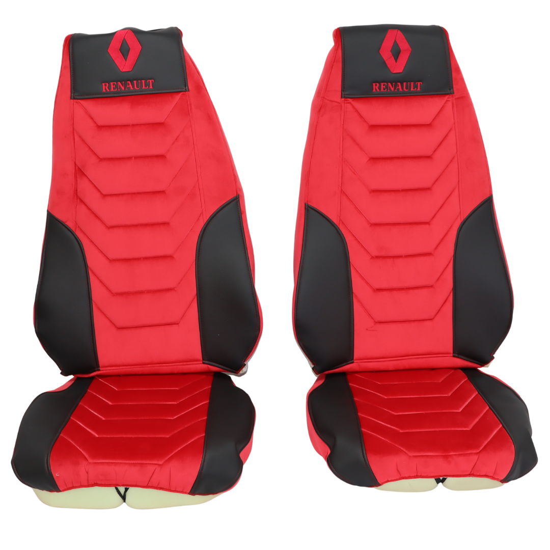 Чохол на сидіння Renault Magnum (2001-2013) водій, пасажир поворотне сидіння, шкіра - велюр; червоний Чохол на сидіння Renault Magnum (2001-2013) водій, пасажир поворотне сидіння, шкіра - велюр; червоний