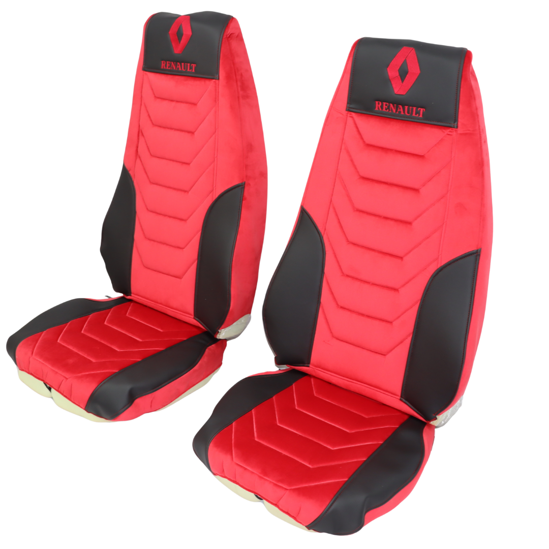 Чохол на сидіння Renault Magnum (2001-2013) водій, пасажир поворотне сидіння, шкіра - велюр; червоний Чохол на сидіння Renault Magnum (2001-2013) водій, пасажир поворотне сидіння, шкіра - велюр; червоний