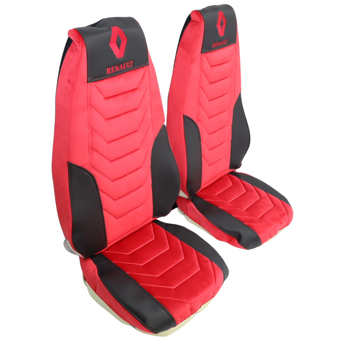 Чохол на сидіння Renault Magnum (2001-2013) водій, пасажир поворотне сидіння, шкіра - велюр; червоний Чохол на сидіння Renault Magnum (2001-2013) водій, пасажир поворотне сидіння, шкіра - велюр; червоний