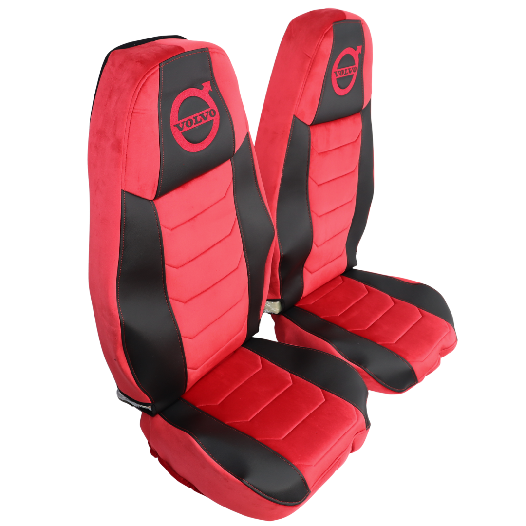 Чохол на сидіння Chess VOLVO FH FM (2014-...) червоний велюр - чорна шкіра Чохол на сидіння Chess VOLVO FH FM (2014-...) червоний велюр - чорна шкіра