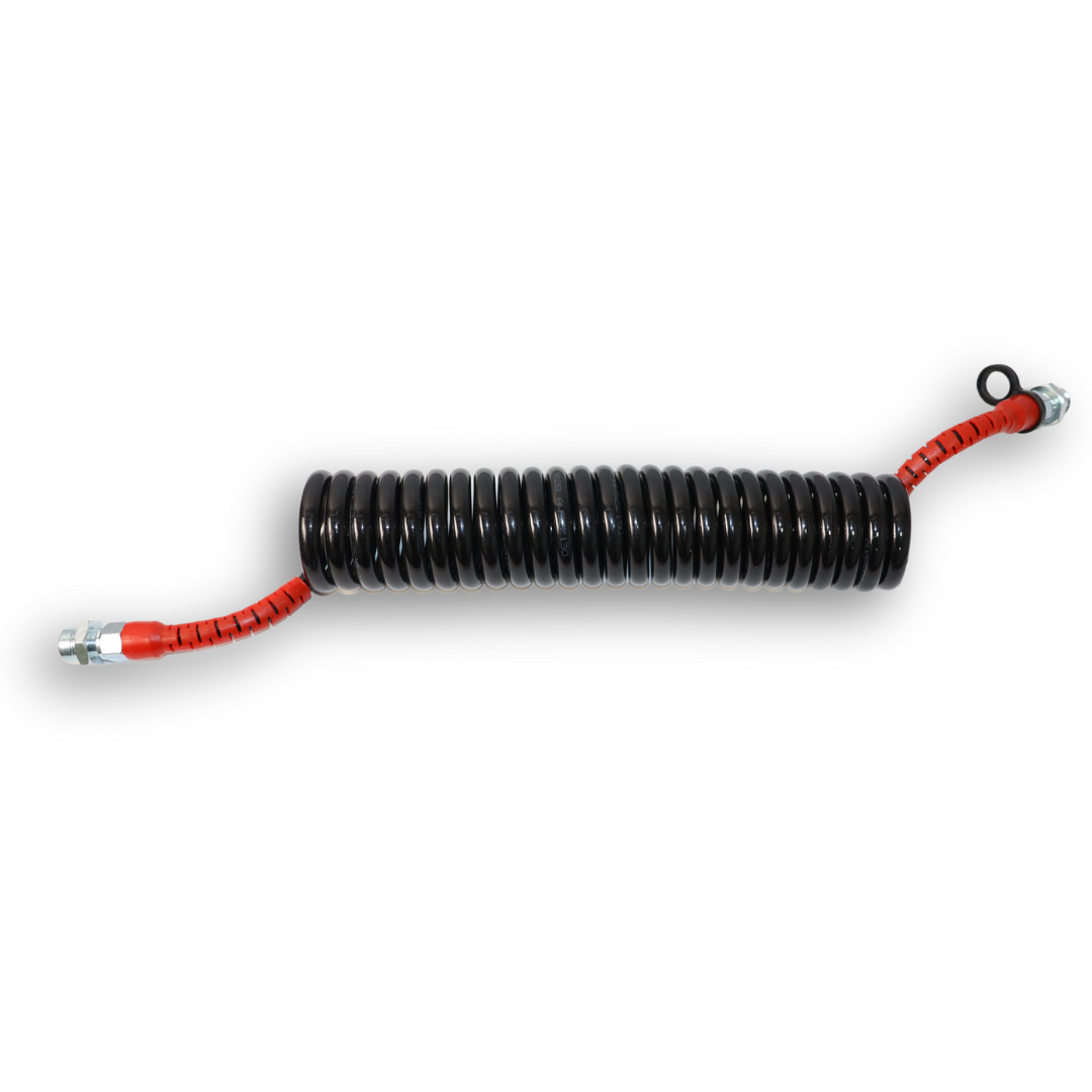 Шланг пневматический полиуретановый (PU) черный с красными хвостовиками 5,5м М22*1,5 Шланг пневматический полиуретановый (PU) черный с красными хвостовиками 5,5м М22*1,5