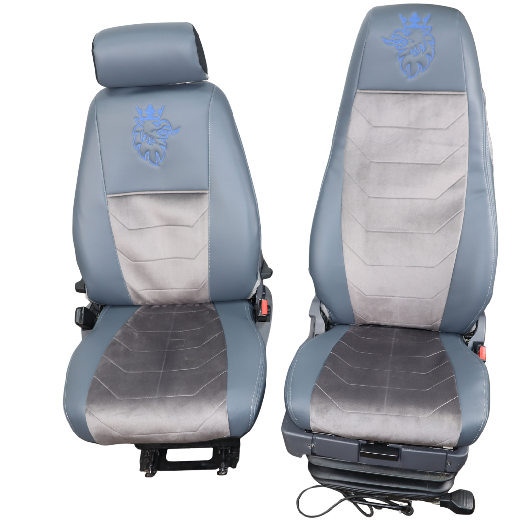 Чохол на сидіння SCANIA R,G,P (2004-2017) водій пілот - пас. складне, сір. Чохол на сидіння SCANIA R,G,P (2004-2017) водій пілот - пас. складне, сір.