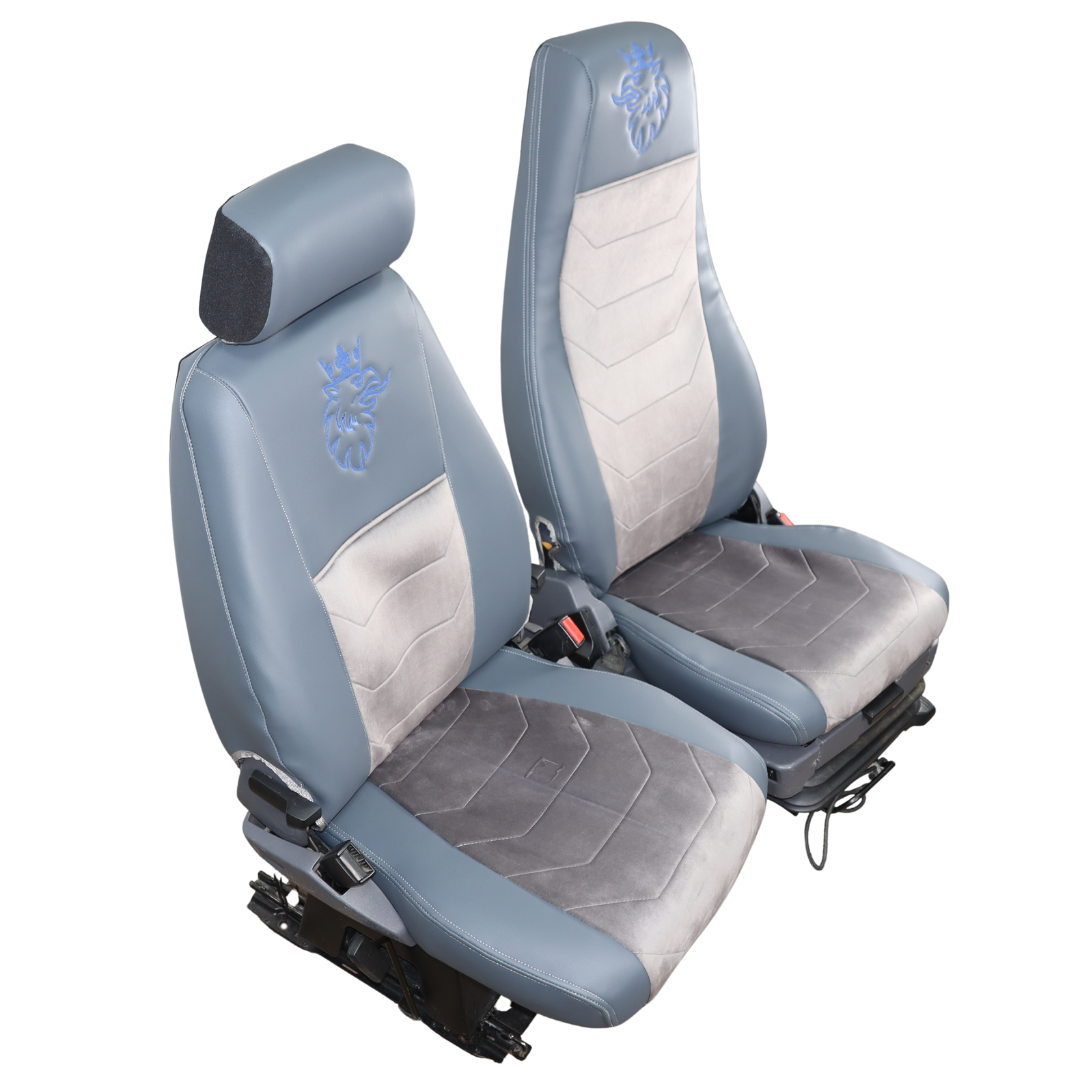 Чохол на сидіння SCANIA R,G,P (2004-2017) водій пілот - пас. складне, сір. Чохол на сидіння SCANIA R,G,P (2004-2017) водій пілот - пас. складне, сір.