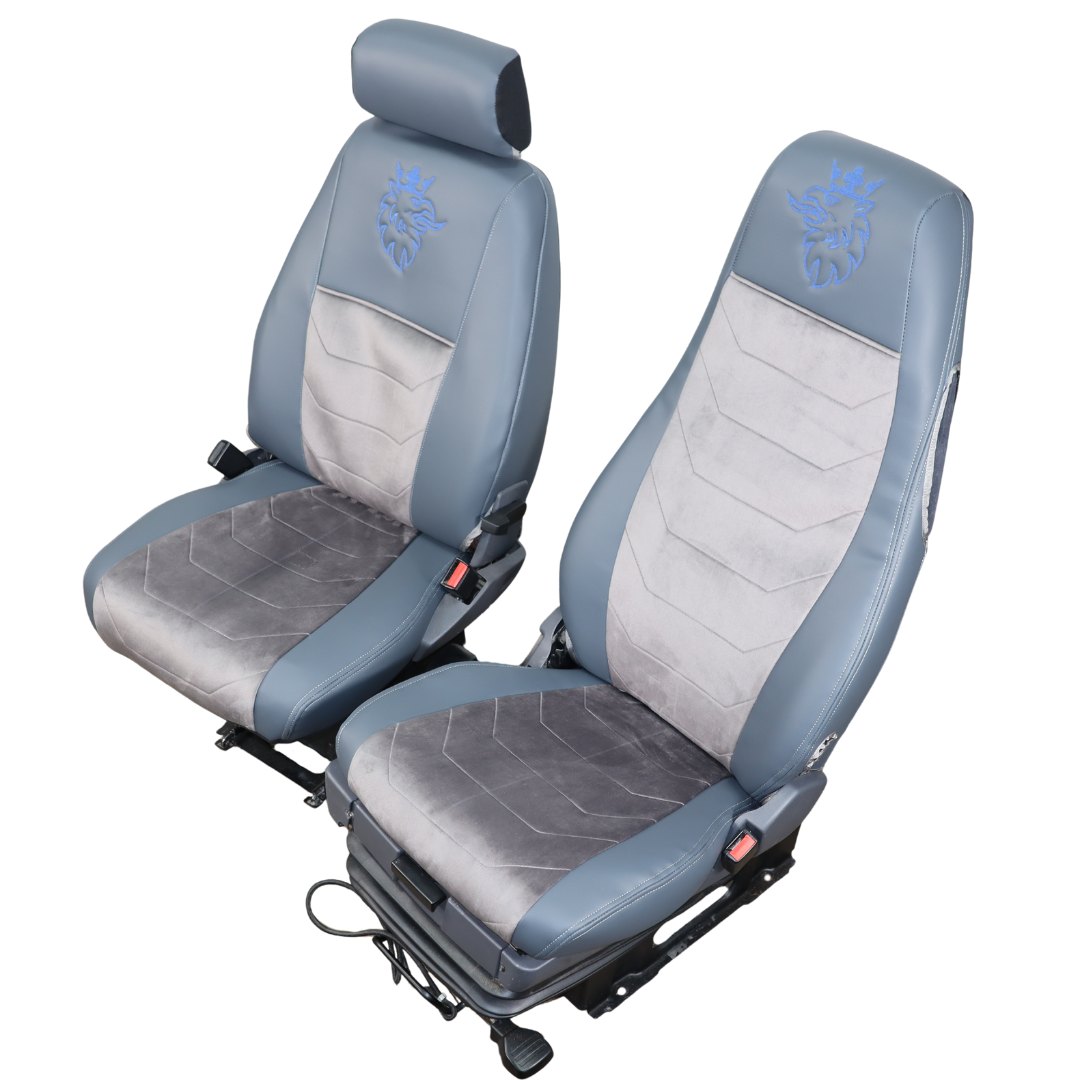 Чохол на сидіння SCANIA R,G,P (2004-2017) водій пілот - пас. складне, сір. Чохол на сидіння SCANIA R,G,P (2004-2017) водій пілот - пас. складне, сір.