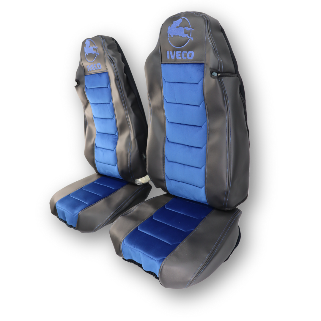 Чохол на сидіння IVECO; синій велюр - чорна шкіра Чохол на сидіння IVECO; синій велюр - чорна шкіра