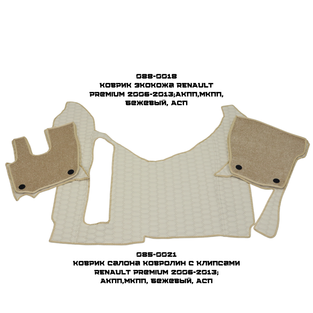 Коврик Экокожа RENAULT Premium 2006-2013;АКПП,МКПП, бежевый, АСП