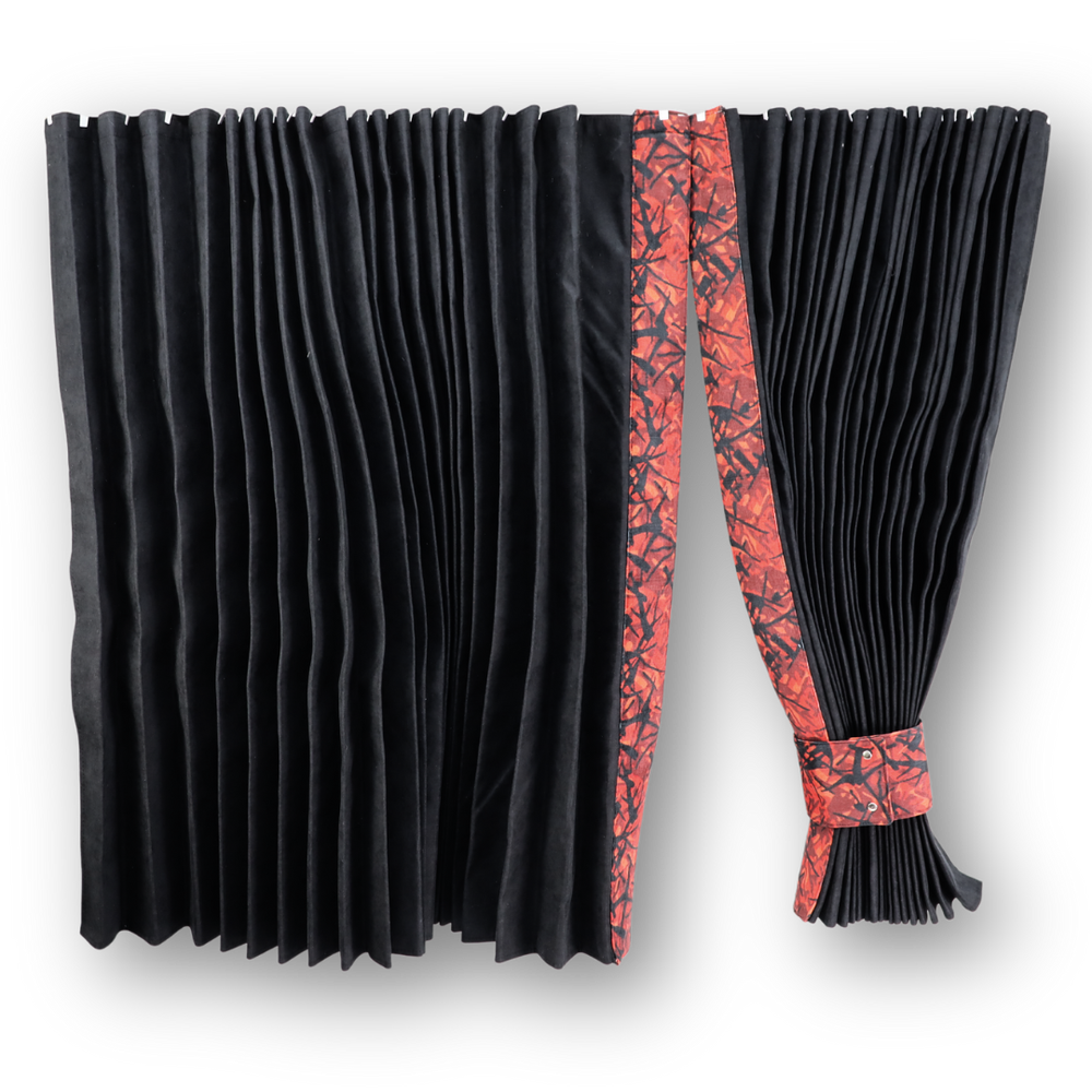 Шторы Шенилл "Bow Folds" ночные + лобовая, Holland красная, без вышивки, 2х сторонние