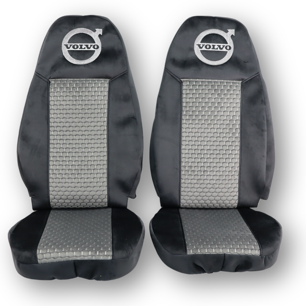 Чехол на сиденья VOLVO FH FM (2014-...) Серая сота - черный велюр Чехол на сиденья VOLVO FH FM (2014-...) Серая сота - черный велюр